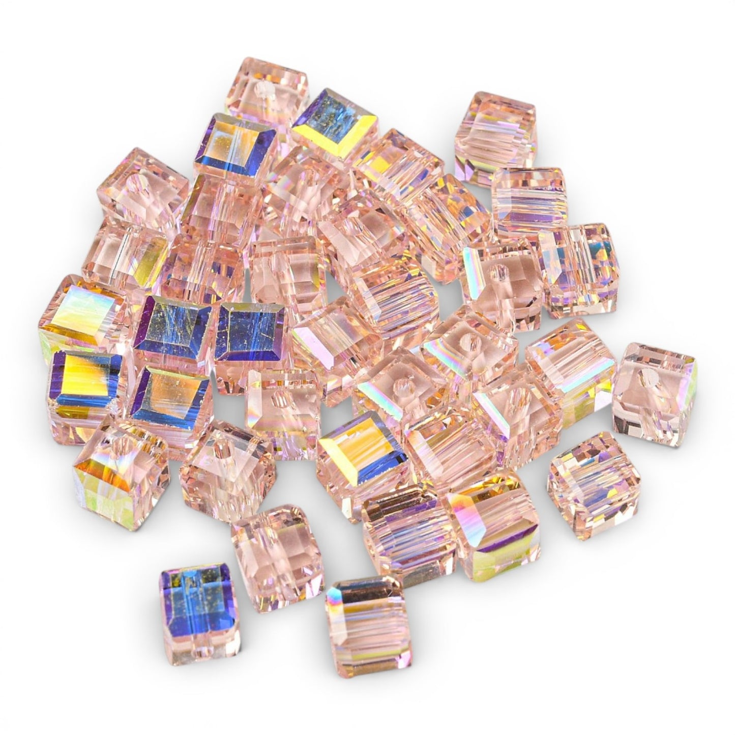 x10 Perles de Verre Facettées Électroplaquées – Cube Rose AB – 5,5 mm