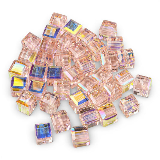 x10 Perles de Verre Facettées Électroplaquées – Cube Rose AB – 5,5 mm