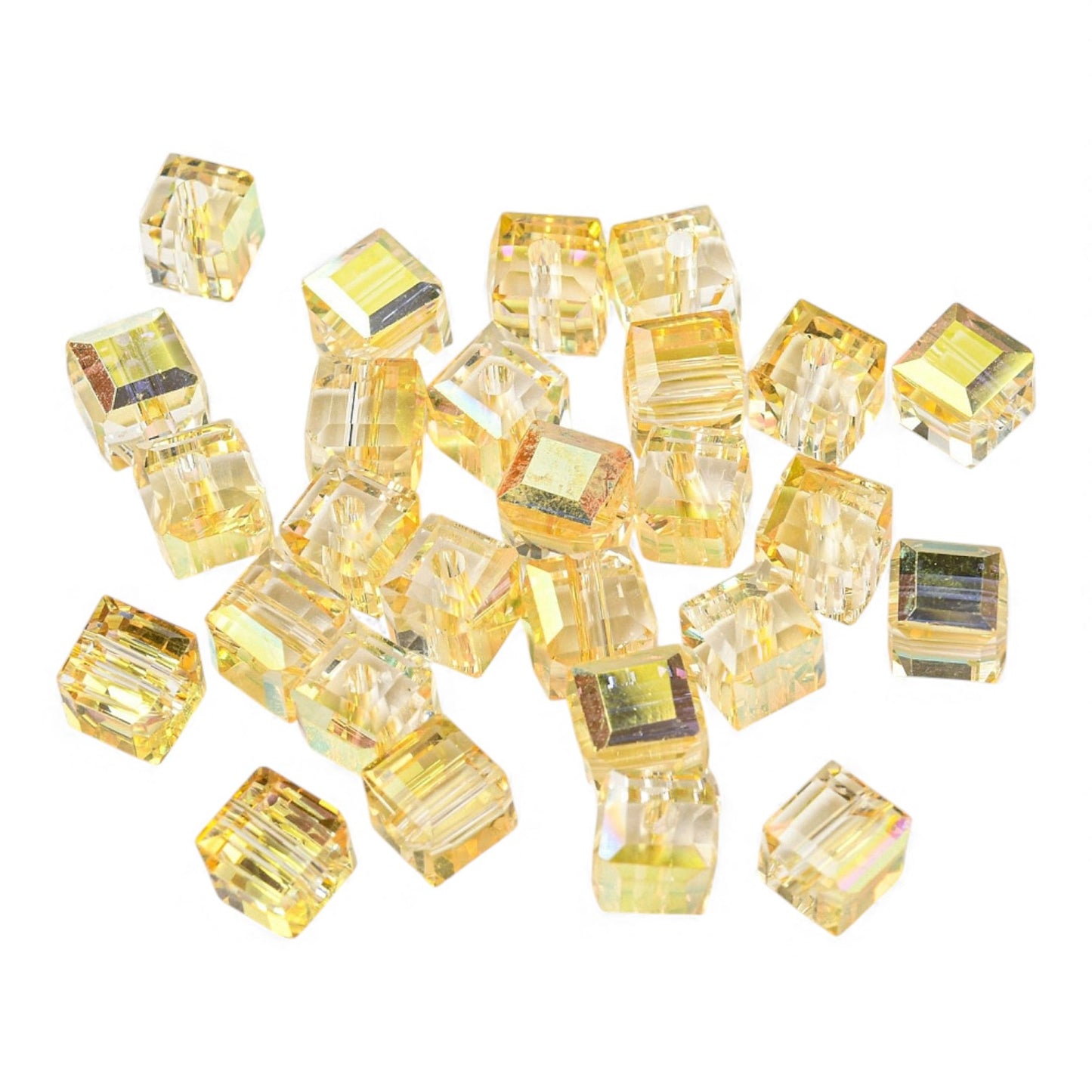 x10 Perles de Verre Facettées Électroplaquées – Cube Jaune doré – 5,5 mm