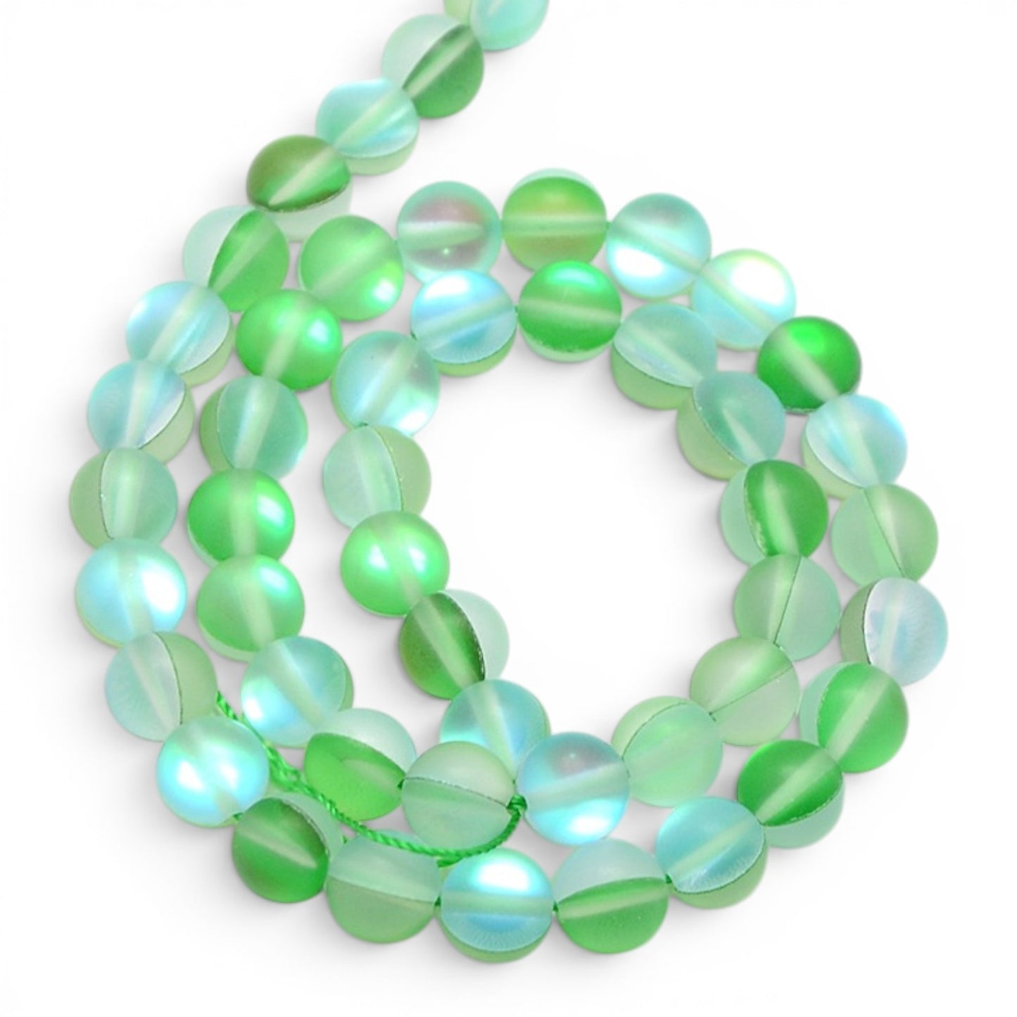 x1 Fil de Perles Holographiques Givrées – Rondes 6 mm – Vert