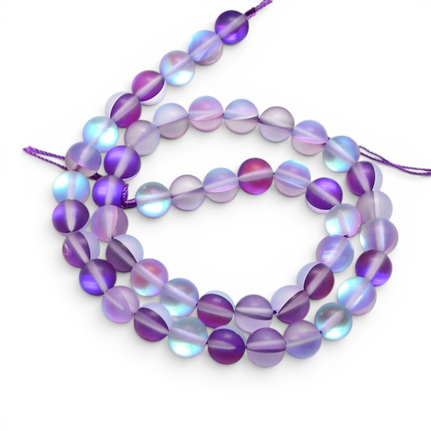 x1 Fil de Perles Holographiques Givrées – Rondes 6 mm – Violet