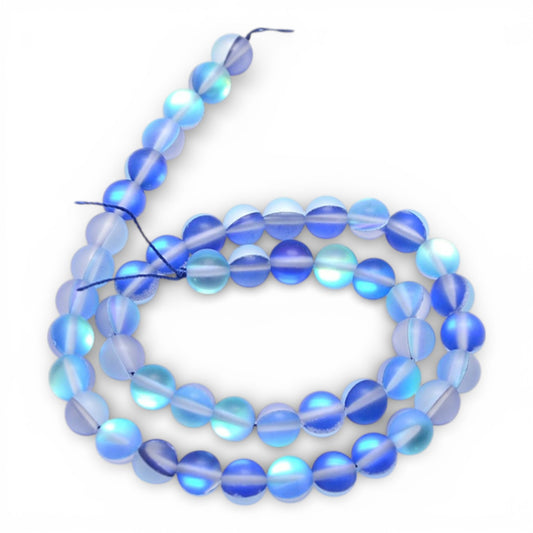 x1 Fil de Perles Holographiques Givrées – Rondes 8 mm – Bleu Roi