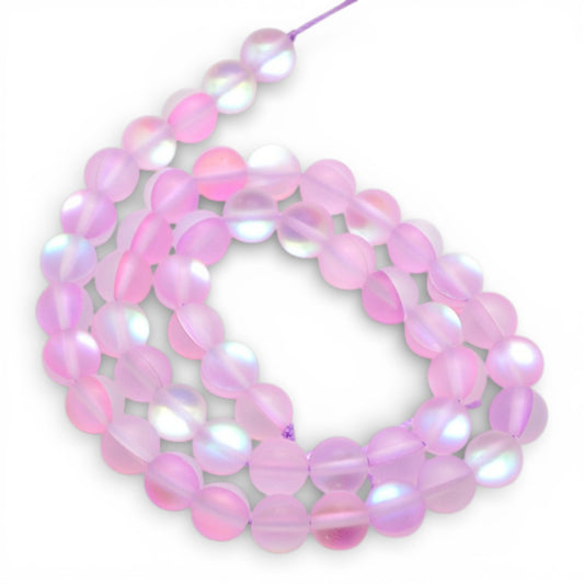 x1 Fil de Perles Holographiques Givrées – Rondes 8 mm – Rose