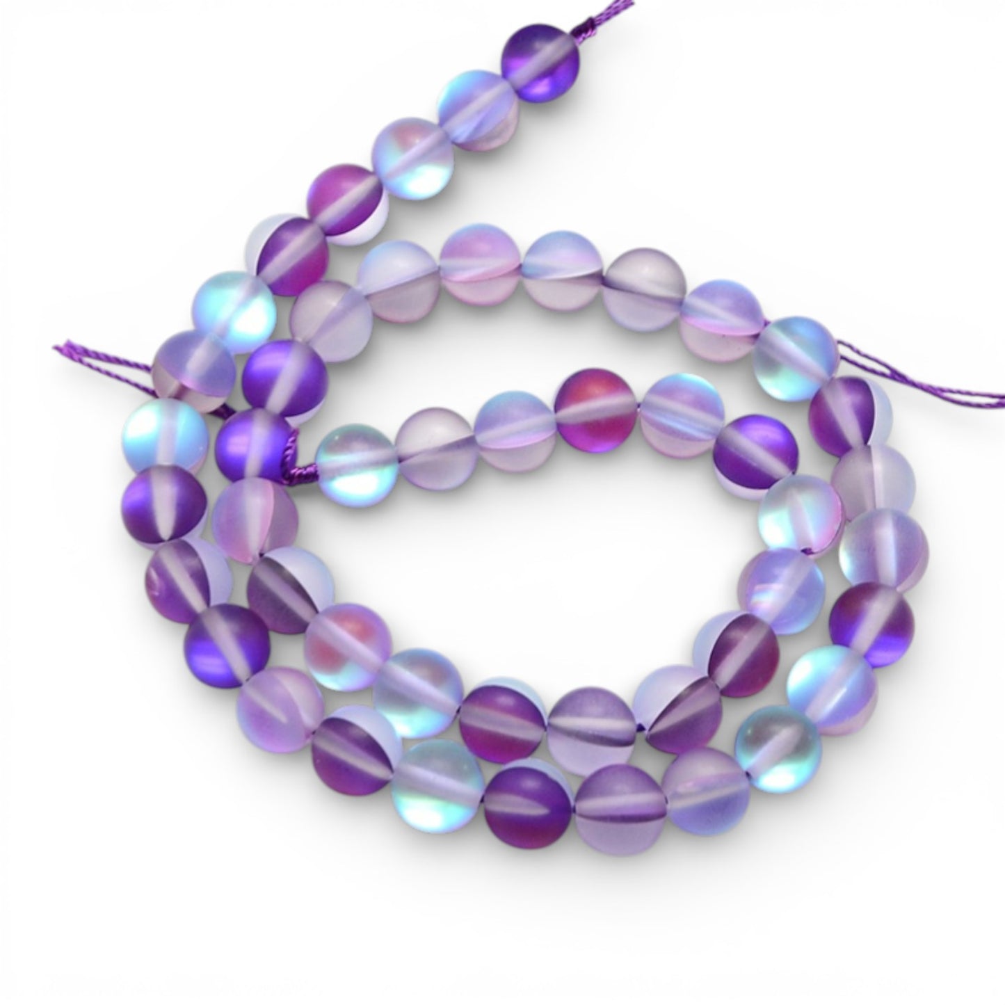 x1 Fil de Perles Holographiques Givrées – Rondes 8 mm – Violet