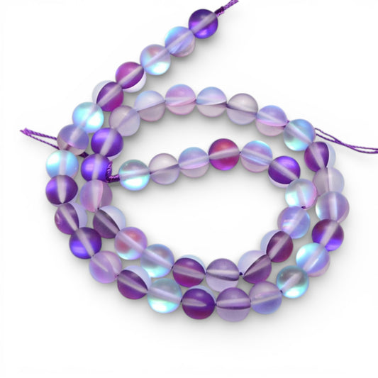 x1 Fil de Perles Holographiques Givrées – Rondes 8 mm – Violet