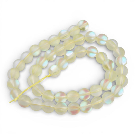 x1 Fil de Perles Holographiques Givrées – Rondes 8 mm – Jaune