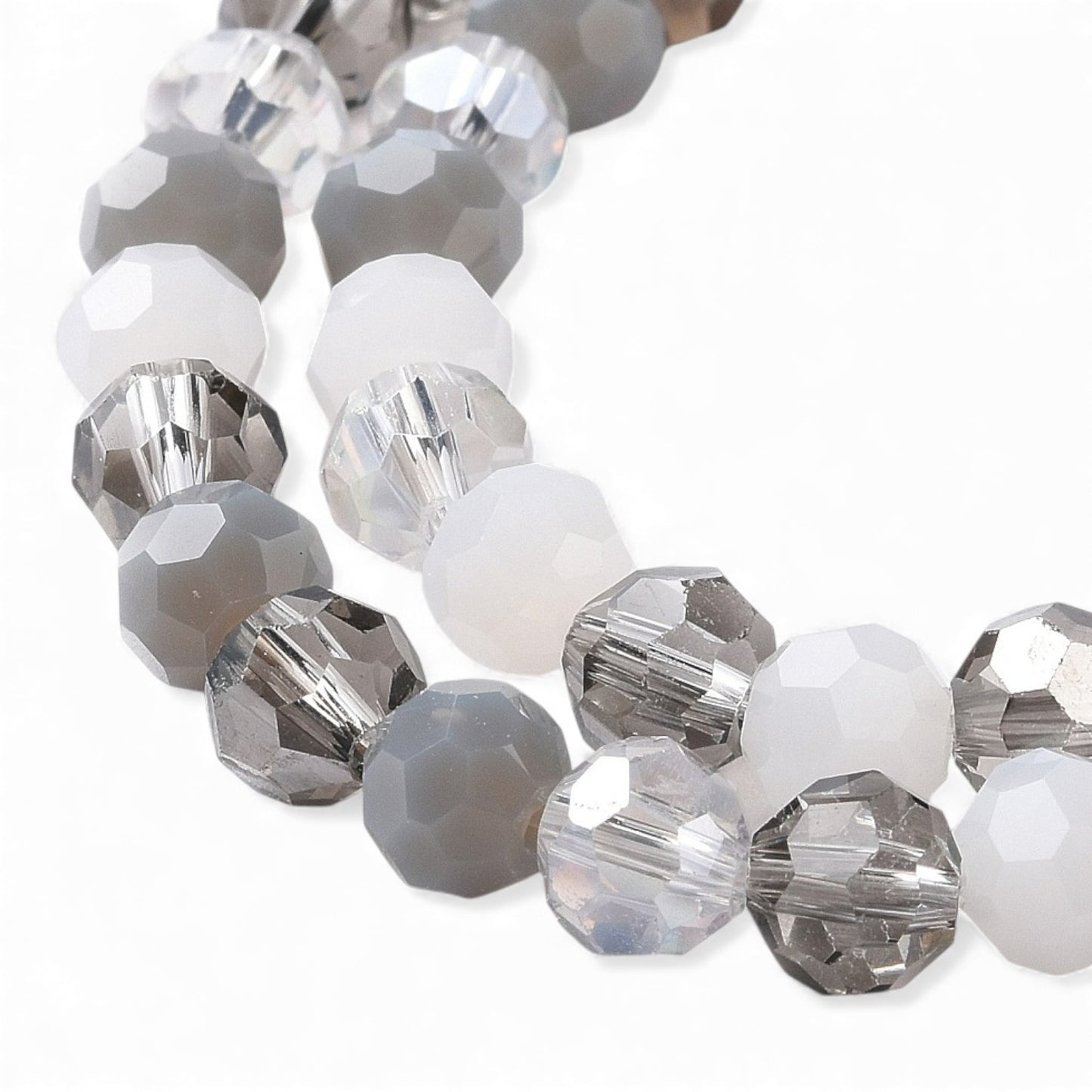 x1 Fil de Perles de Verre Facettées – Rondes 5,5 à 6,5 mm – Gris/blanc