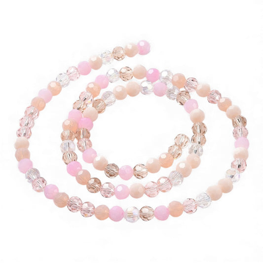 x1 Fil de Perles de Verre Facettées – Rondes 5,5 à 6,5 mm – Rose