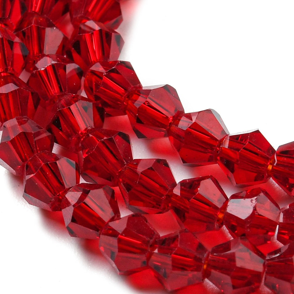 x1 Fil de Perles de Verre Transparentes Facettées – Biconiques 4 mm – Grenat