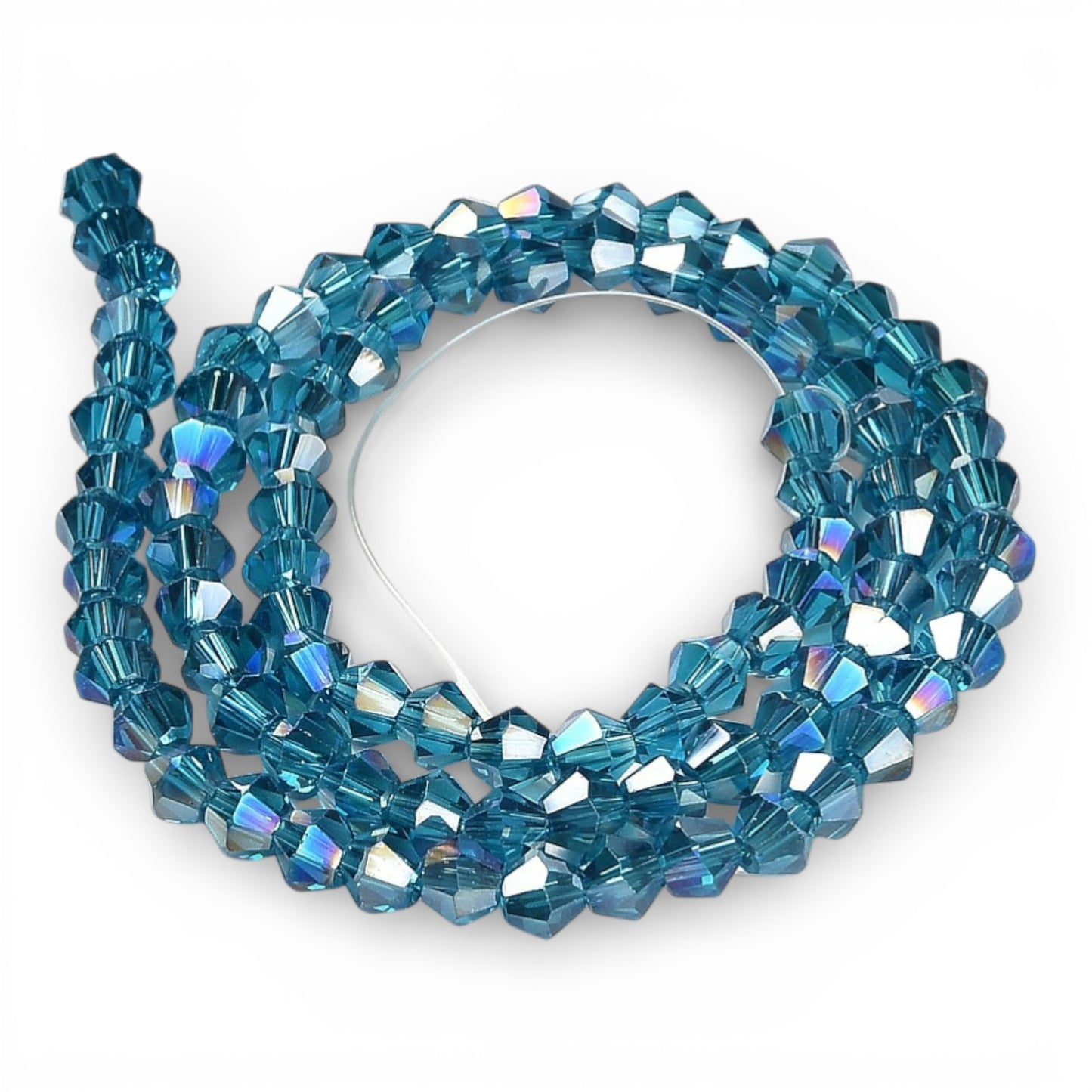 x1 Fil de Perles de Verre Transparentes Facettées – Biconiques 4 mm – Bleu Canard AB