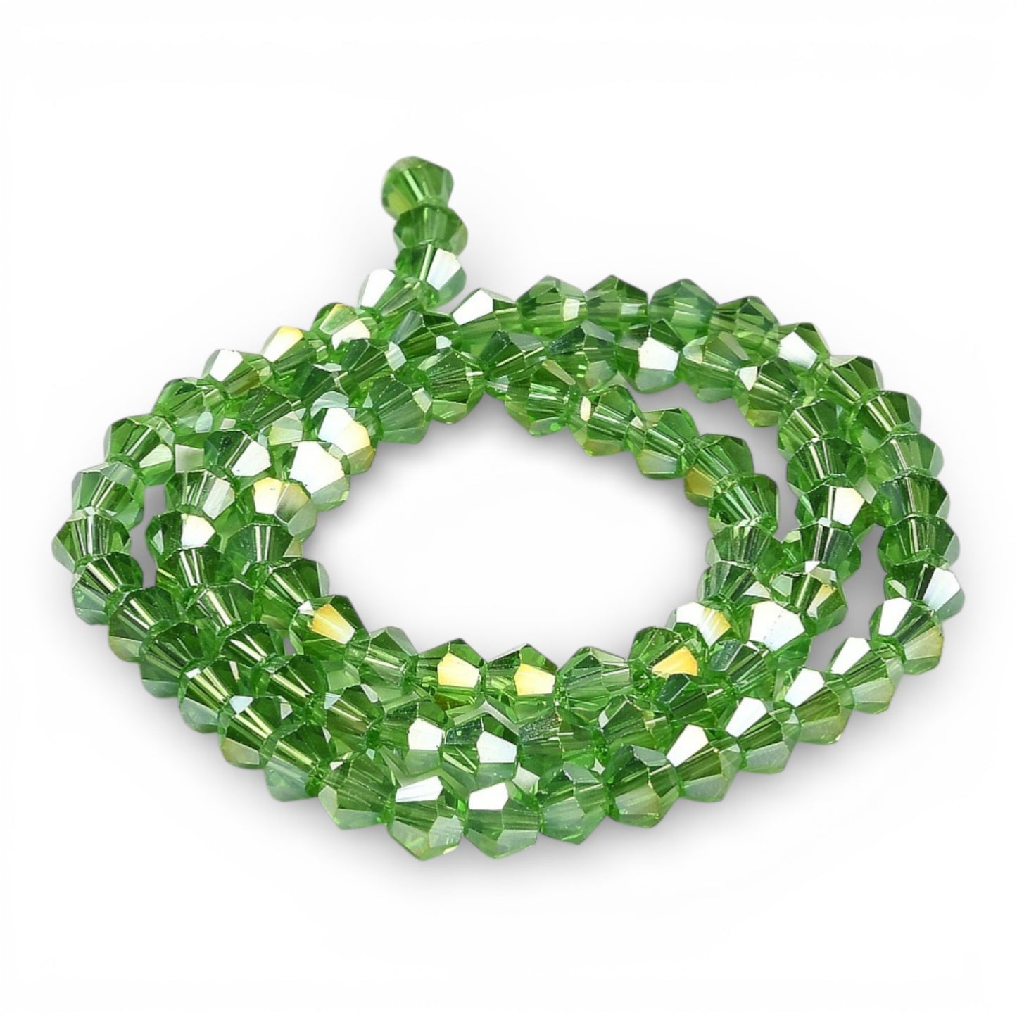 x1 Fil de Perles de Verre Transparentes Facettées – Biconiques 4 mm – Vert AB