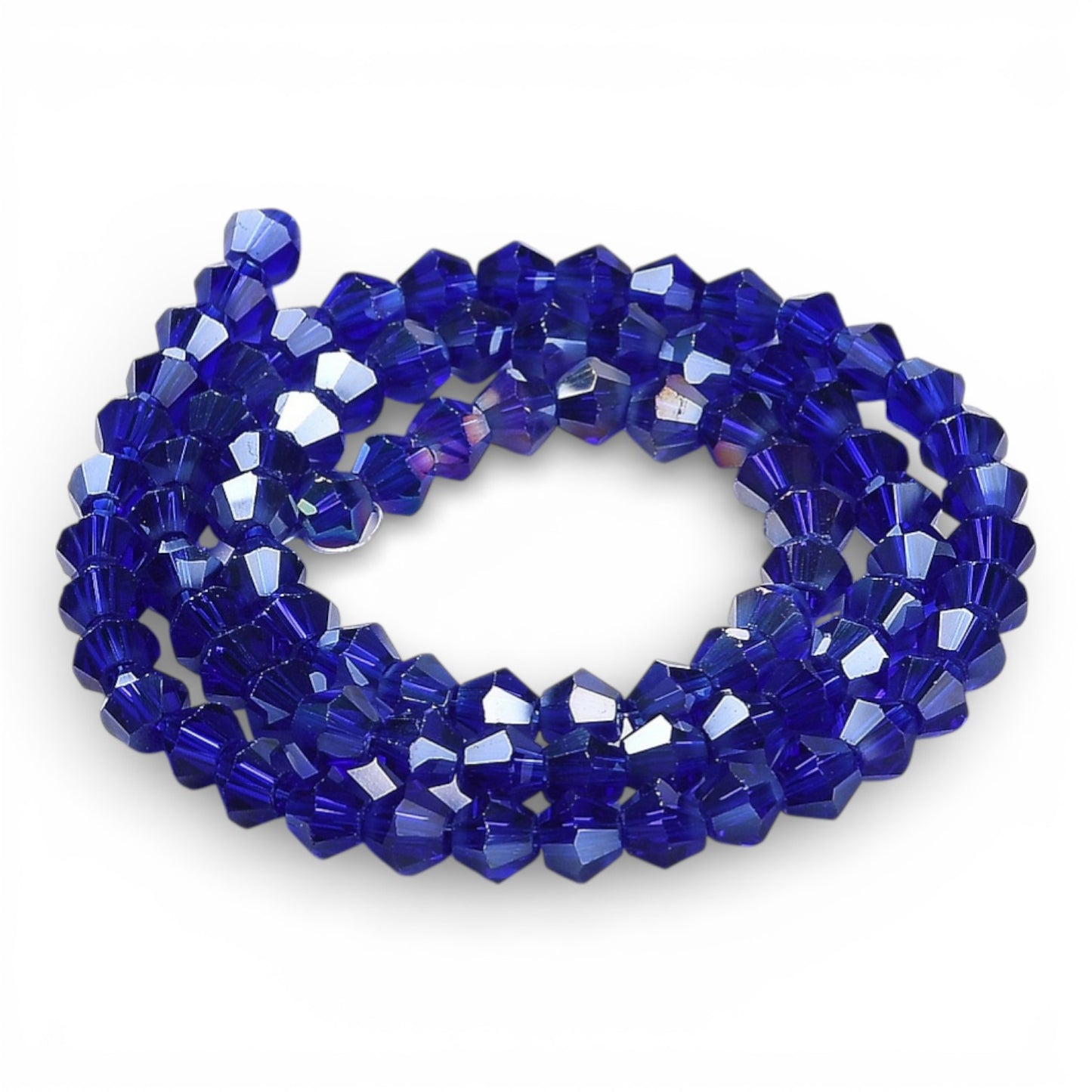 x1 Fil de Perles de Verre Transparentes Facettées – Biconiques 4 mm – Bleu Foncé AB