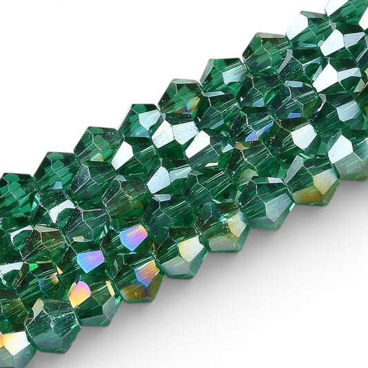 x1 Fil de Perles de Verre Transparentes Facettées – Biconiques 4 mm – Vert Foncé AB