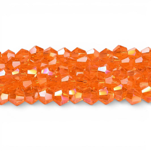 x1 Fil de Perles de Verre Transparentes Facettées – Biconiques 4 mm – Orange Foncé AB