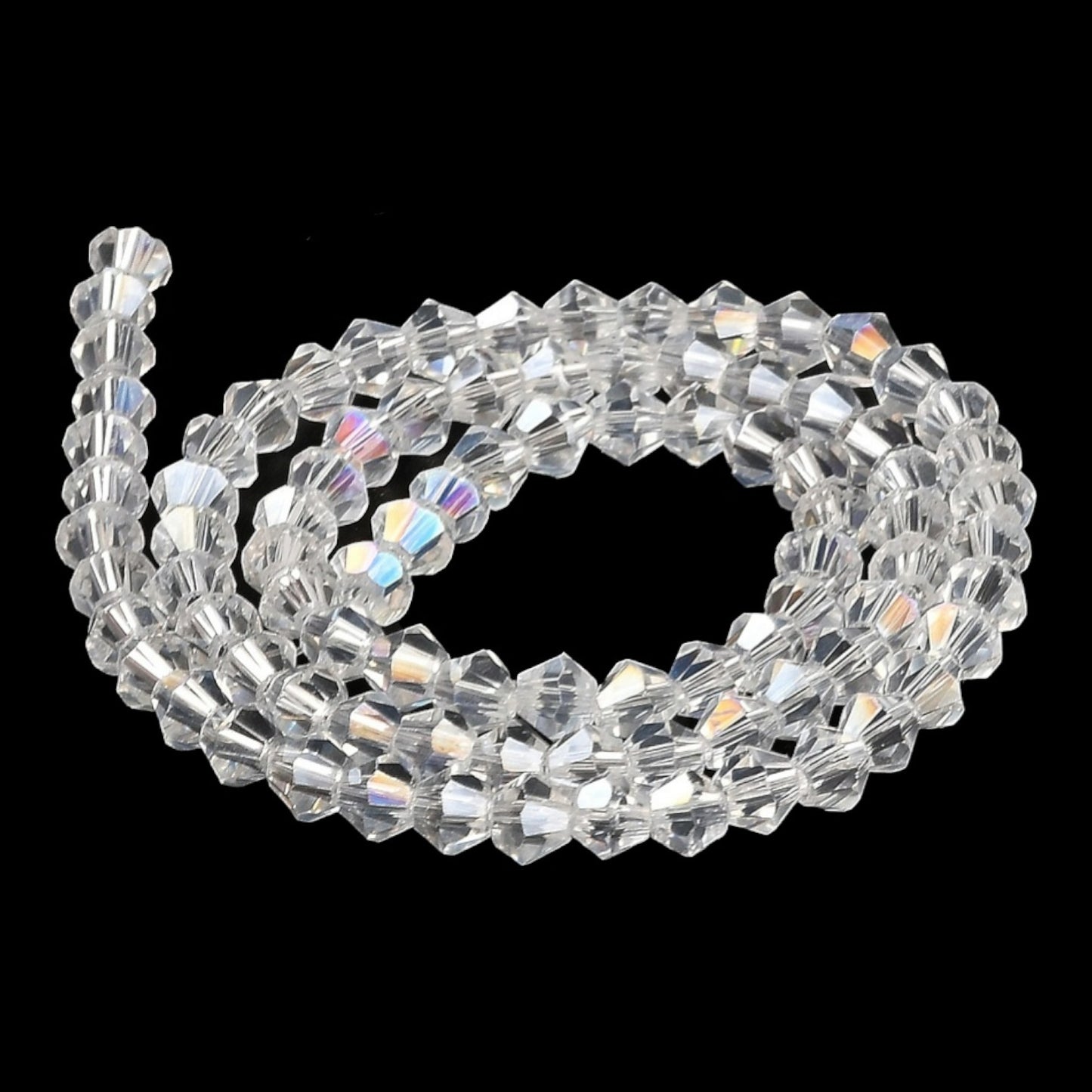 x1 Fil de Perles de Verre Transparentes Facettées – Biconiques 4 mm – Transparent AB