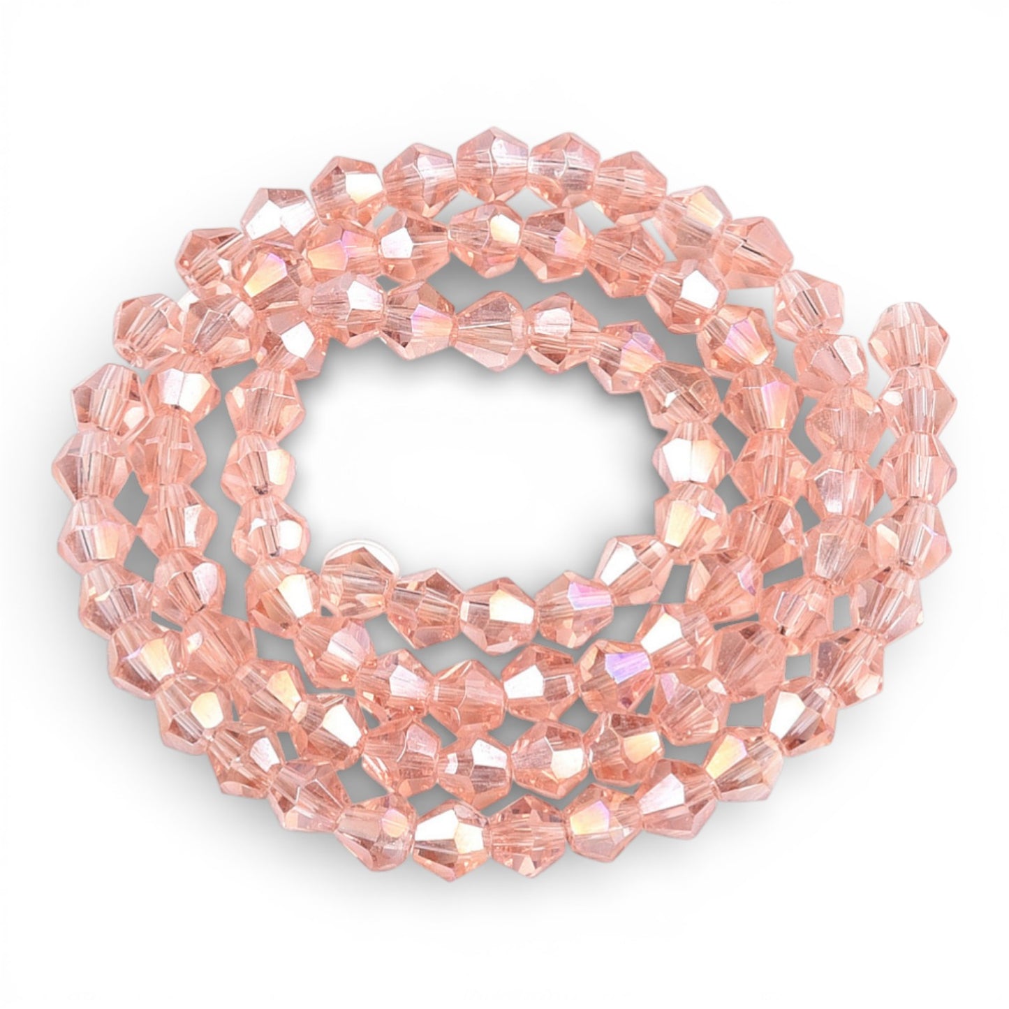 x1 Fil de Perles de Verre Transparentes Facettées – Biconiques 4 mm – Rose AB