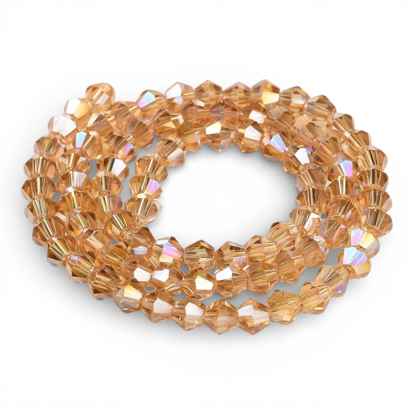 x1 Fil de Perles de Verre Transparentes Facettées – Biconiques 4 mm – Champagne AB