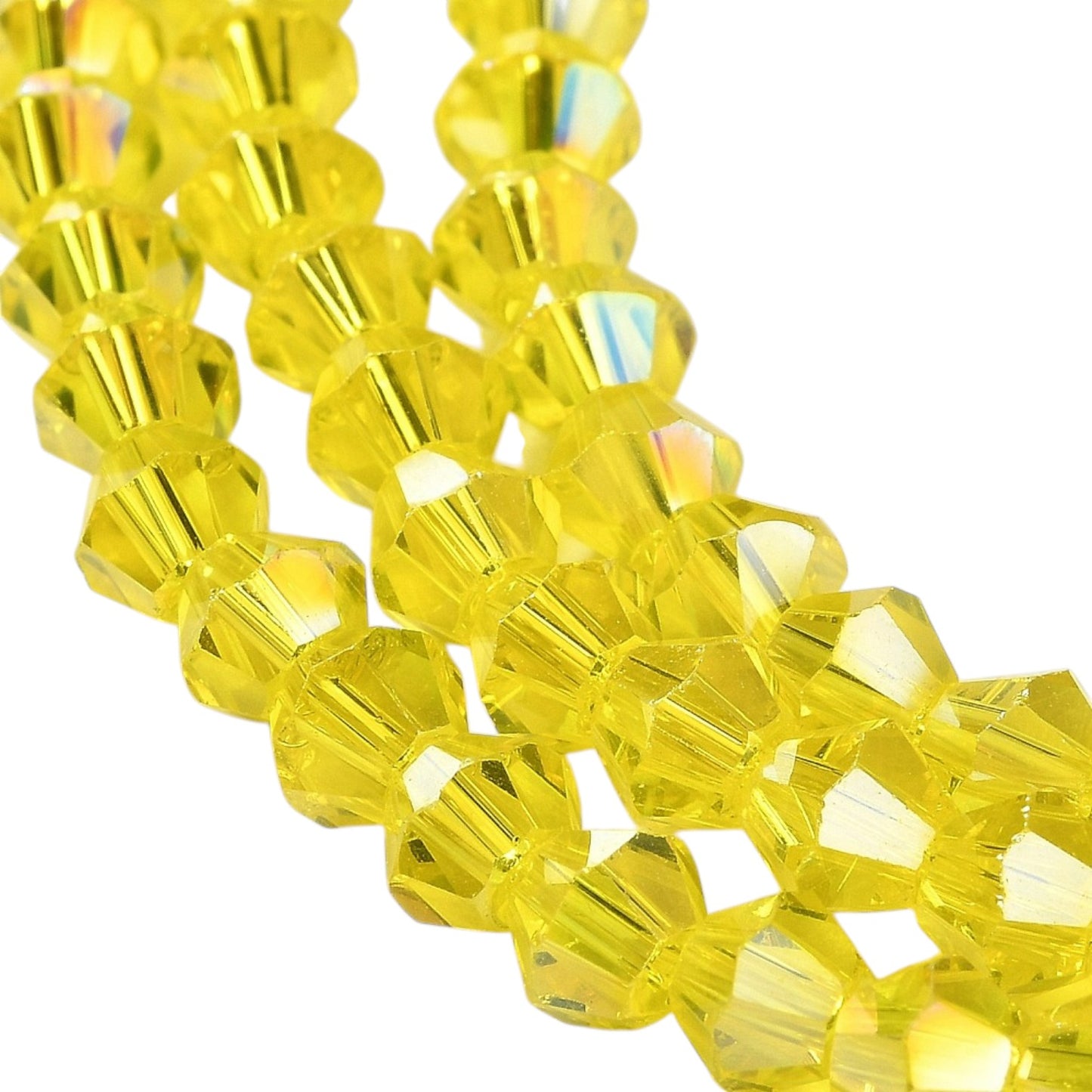 x1 Fil de Perles de Verre Transparentes Facettées – Biconiques 4 mm – Jaune ou Jaune Ab