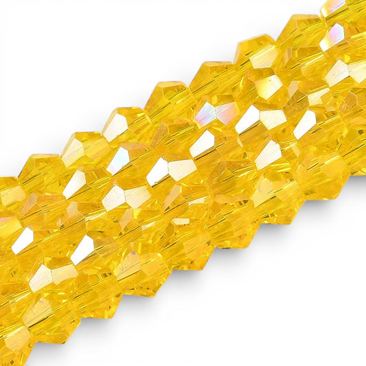 x1 Fil de Perles de Verre Transparentes Facettées – Biconiques 4 mm – Jaune Orangé AB