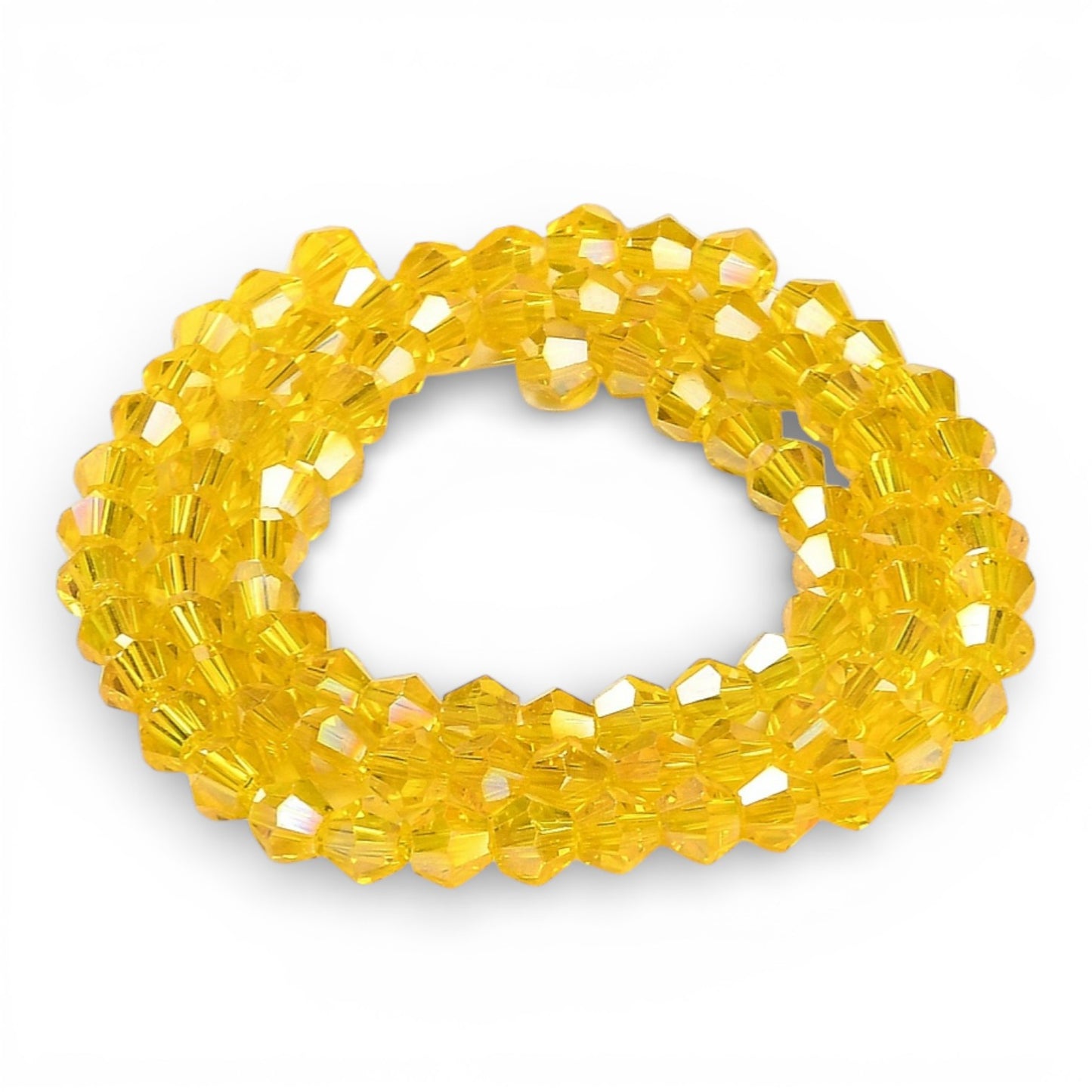 x1 Fil de Perles de Verre Transparentes Facettées – Biconiques 4 mm – Jaune Orangé AB