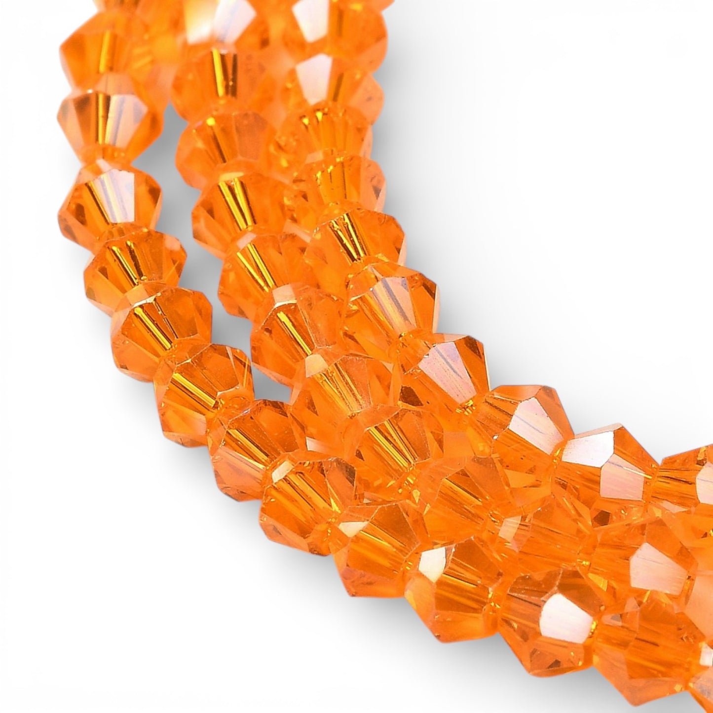 x1 Fil de Perles de Verre Transparentes Facettées – Biconiques 4 mm – Orange ou Orange AB