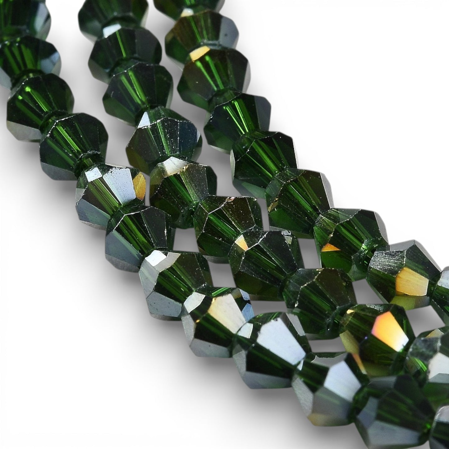 x1 Fil de Perles de Verre Transparentes Facettées – Biconiques 4 mm – Vert ou Vert AB