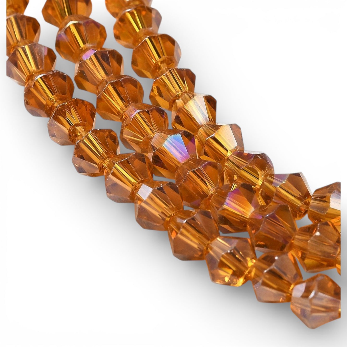x1 Fil de Perles de Verre Transparentes Facettées – Biconiques 4 mm – Ambré ou Ambré AB