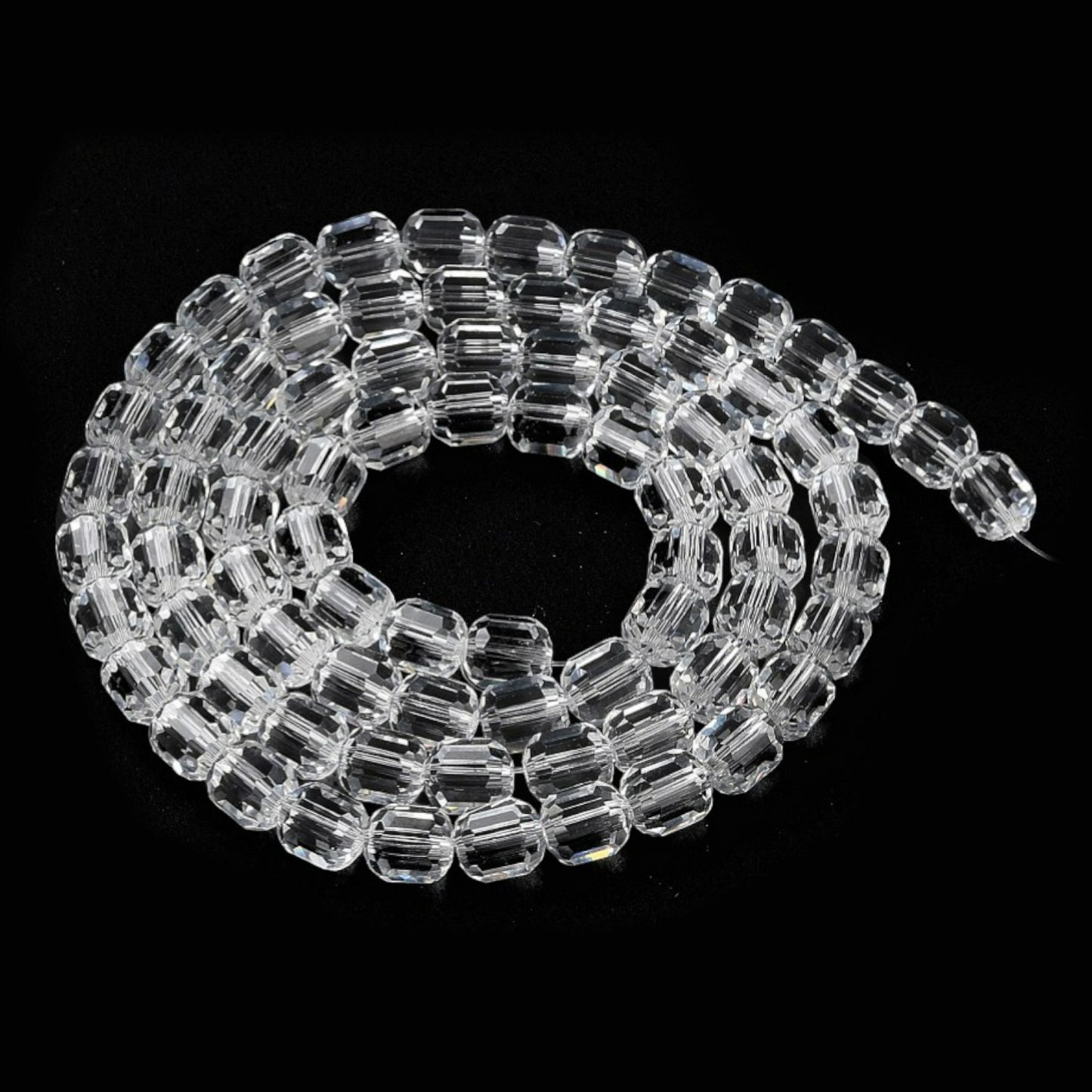 x1 Fil de Perles de verre transparentes – Cylindres à facettes – 7 x 6 mm
