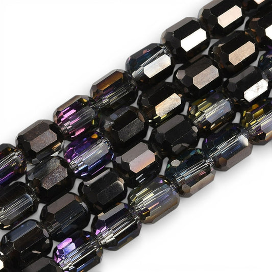 x1 Fil de Perles de verre électroplaquées – Cylindriques à facettes 9 x 7,5 mm – Noir et reflets violet