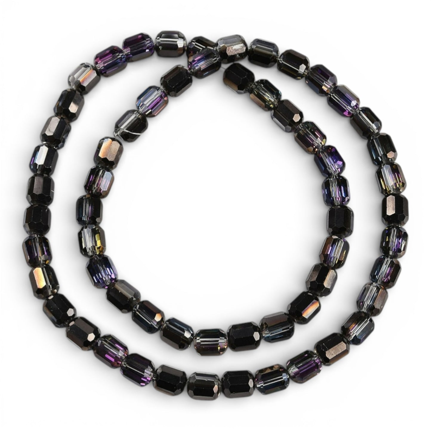 x1 Fil de Perles de verre électroplaquées – Cylindriques à facettes 9 x 7,5 mm – Noir et reflets violet