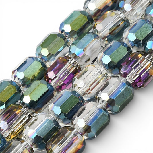 x1 Fil de Perles de verre électroplaquées – Cylindriques à facettes 9 x 7,5 mm – Vert et violet