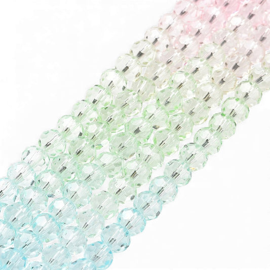 Fil de Perles de Verre Transparentes à Facettes – Vert/bleu/rose – Ø 5,5 à 6 mm (50 cm)