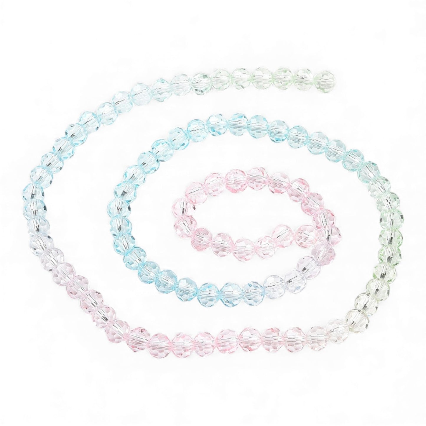 Fil de Perles de Verre Transparentes à Facettes – Vert/bleu/rose – Ø 5,5 à 6 mm (50 cm)