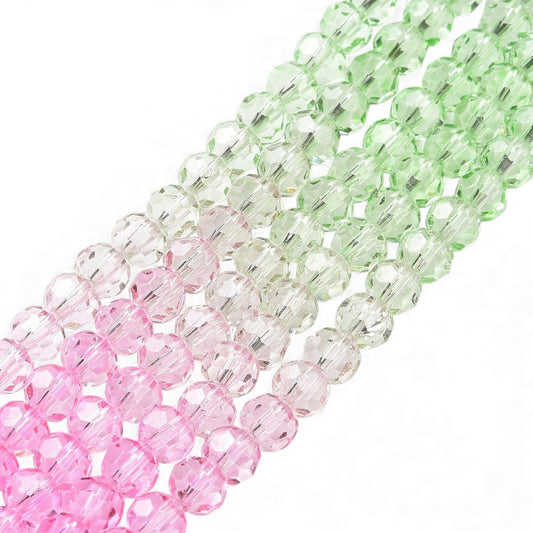 x1 Fil de Perles de Verre Transparentes à Facettes – Rose/vert/violet – Ø 5,5 à 6 mm (50 cm)