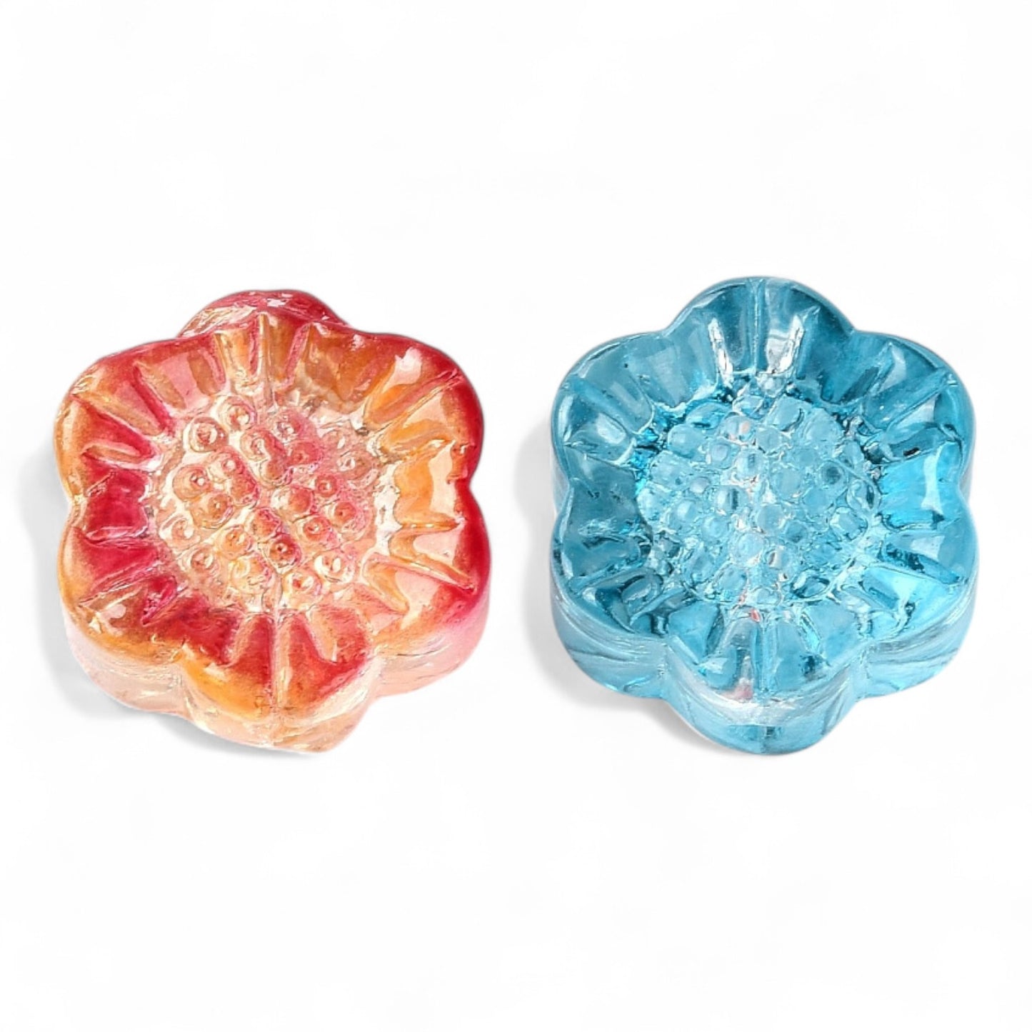 x8 Perles en Verre Transparentes – Forme Fleur – Couleurs Mélangées – 12,5 x 11,5 x 6 mm