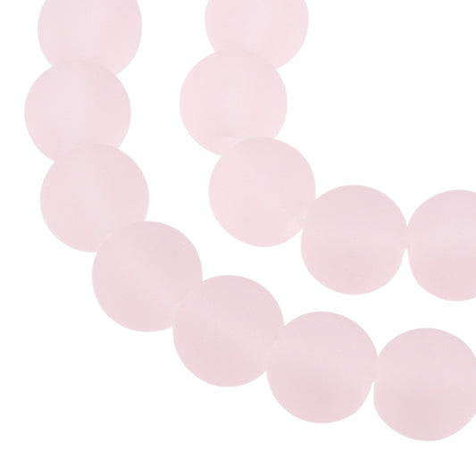 x1 Fil de Perles de Verre Givrées Roses – Rondes – 8 à 8,5 mm