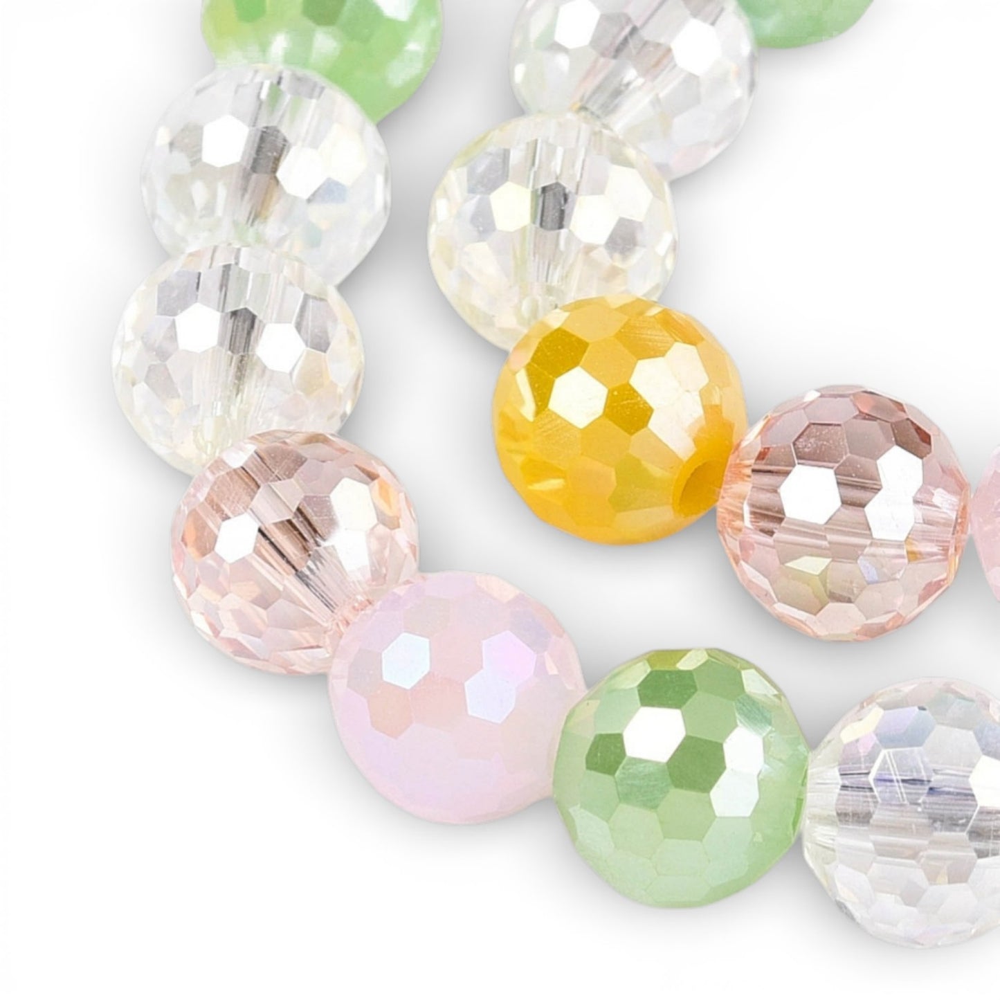 x1 Fil de Perles en Verre Électroplaqué à Facettes – Rose, Jaune et vert – 8 mm