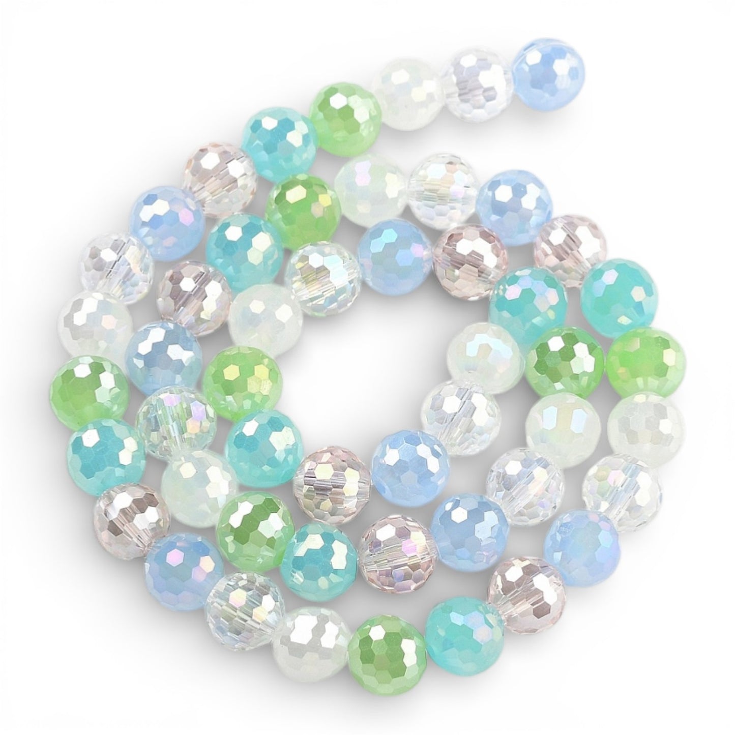 x1 Fil de Perles en Verre Électroplaqué à Facettes – Bleu, Rose et Vert – 8 mm