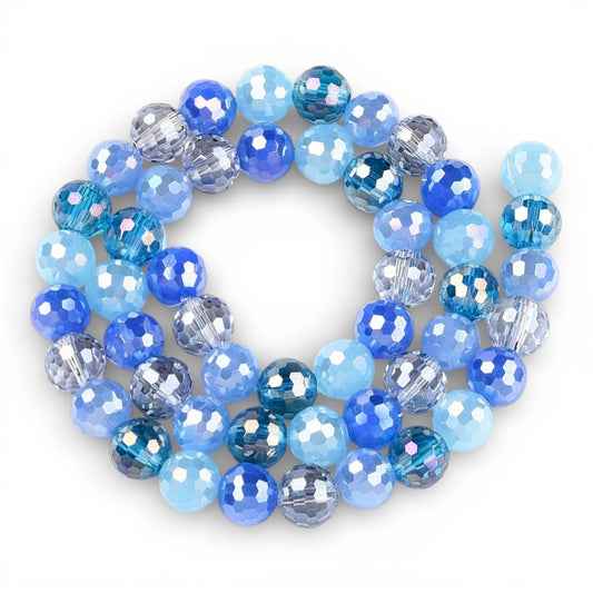 x1 Fil de Perles en Verre Électroplaqué à Facettes – Bleu – 8 mm