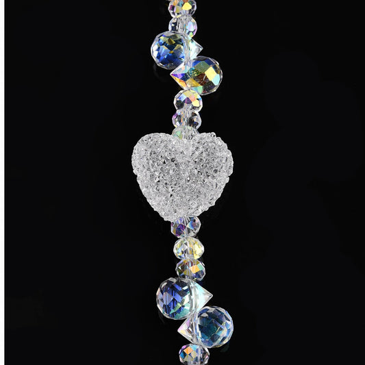 x1 Fil de Perles en Verre Électroplaqué – Gouttes, Ovales Facettées et Cœur Sucré – Blanc