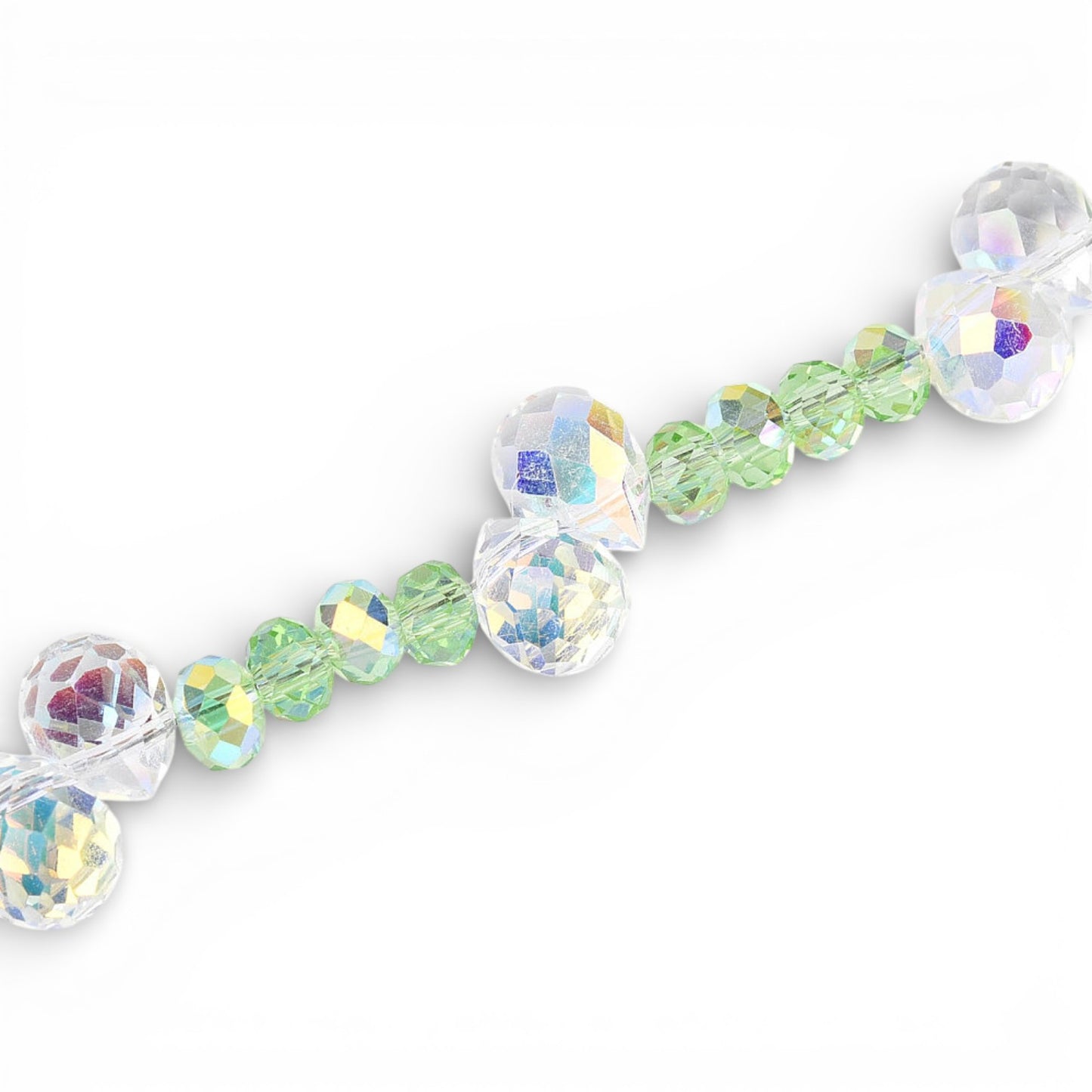 x1 Fil de Perles en Verre Électroplaqué – Gouttes, Ovales Facettées et Cœur Sucré – Vert