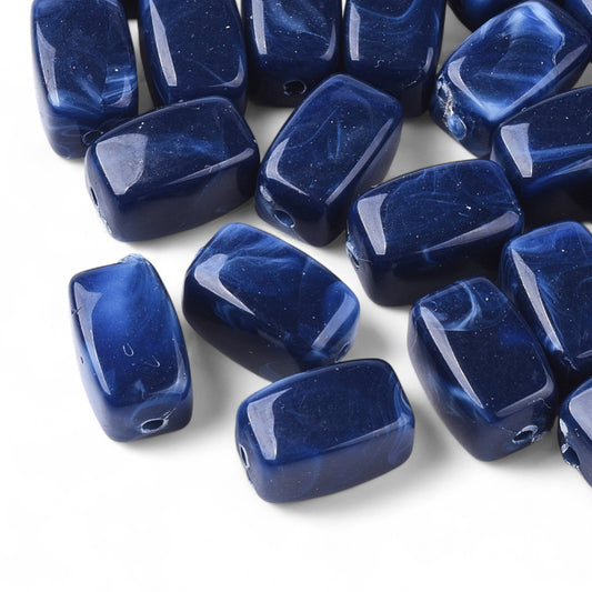 x20 Perles Acryliques Rectangulaires – Effet Pierre Précieuse – Bleu marbré – 13 mm