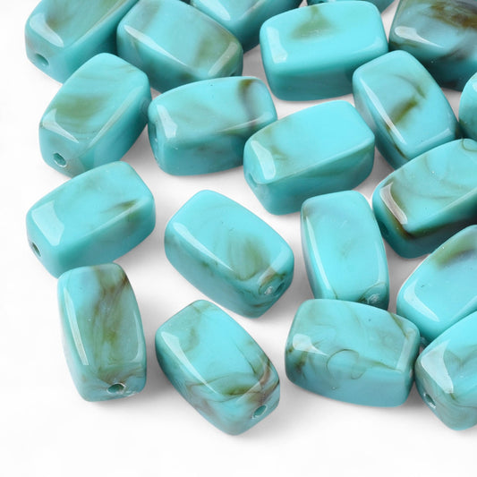 x20 Perles Acryliques Rectangulaires – Effet Pierre Précieuse – Turquoise marbré – 13 mm