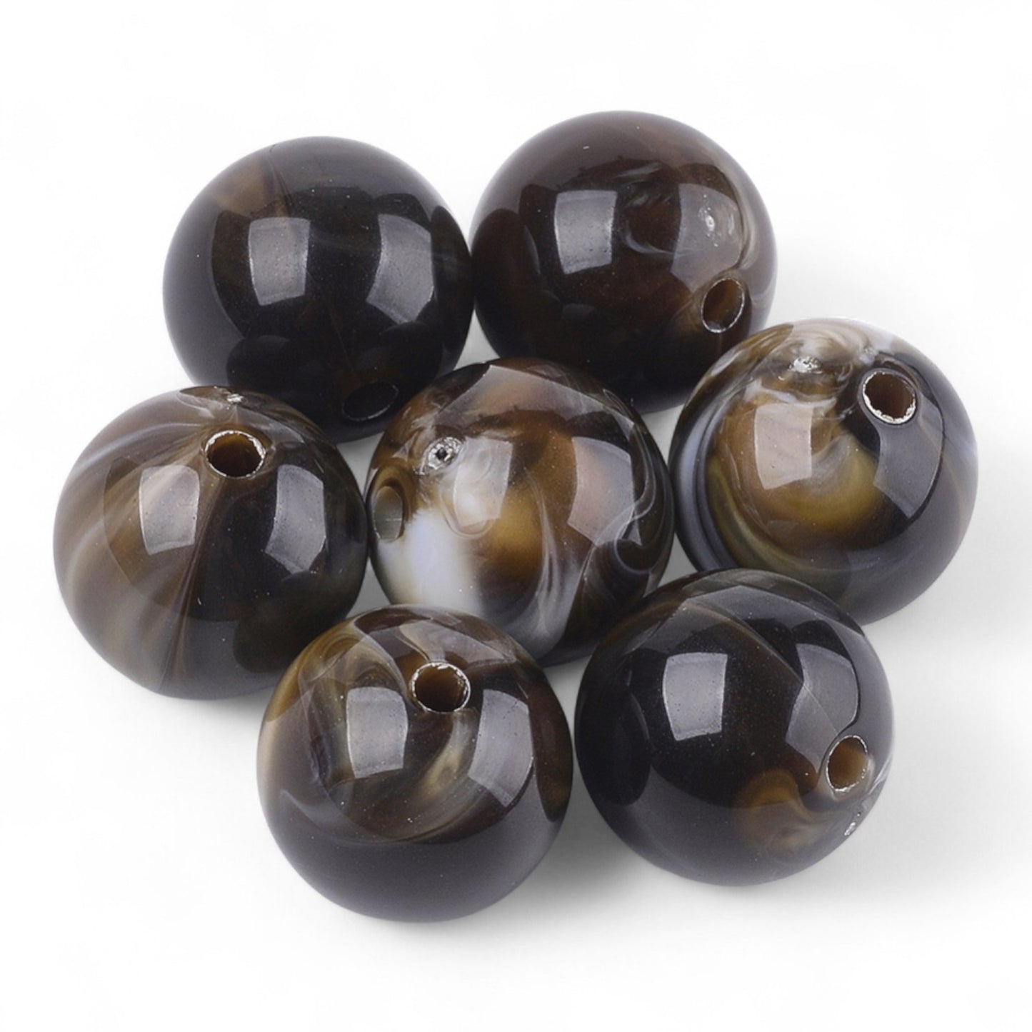 x10 Perles Rondes Imitation Pierre Précieuse – Acrylique Marron – 14 mm