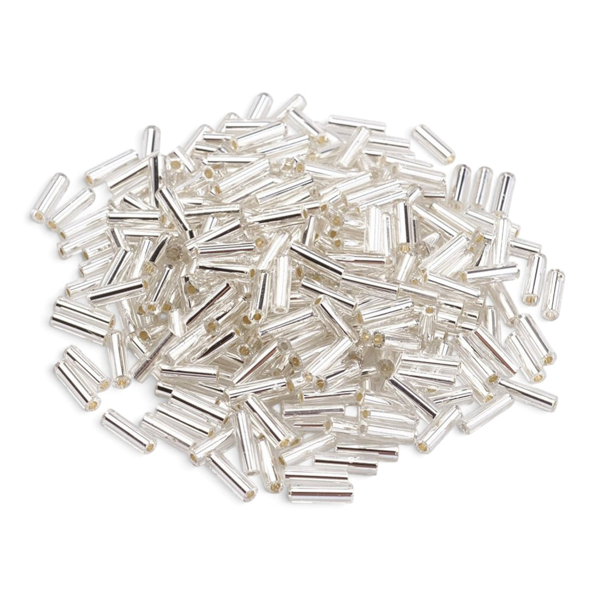 x10g Perles de Verre Longs Tubes – Doublées d’Argent – Doré ou Argenté – 2 x 12 mm