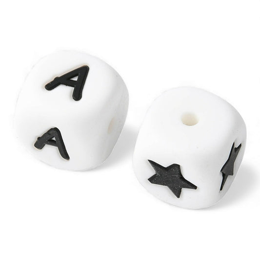 Perles Lettres en Silicone Écologique – Cubes 12 mm – Styles au Choix