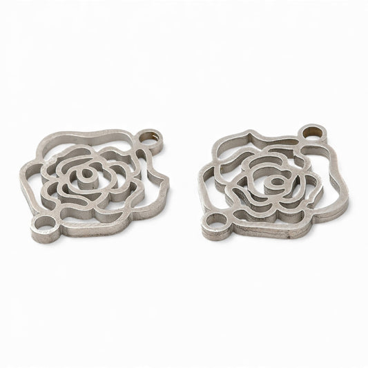 x1 Breloque Connecteur Camélia en Acier Inoxydable 304 – 15×17,5 mm