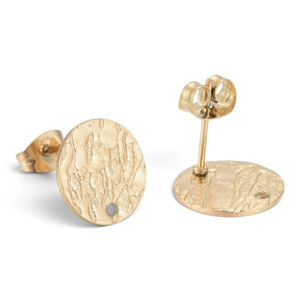 x1 Paire Boucles d’Oreilles à Clous Rondes Texturées en Acier Inoxydable 304 – 12 mm – 2 Coloris