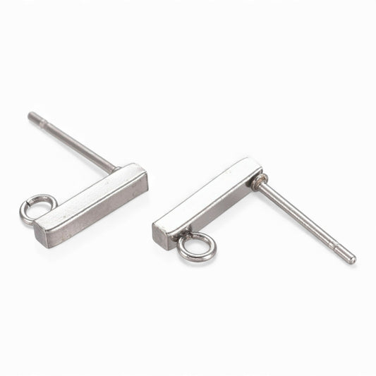 x1 Paire Clous d’Oreilles Rectangulaires en Acier Inoxydable 304 – Avec Anneau – 10 x 2 mm