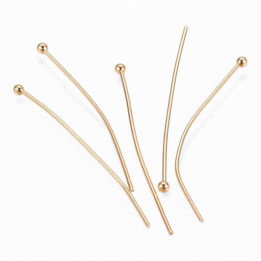 x20 Tiges à Tête Bille en Acier Inoxydable 304 – Plaqué Or 24K